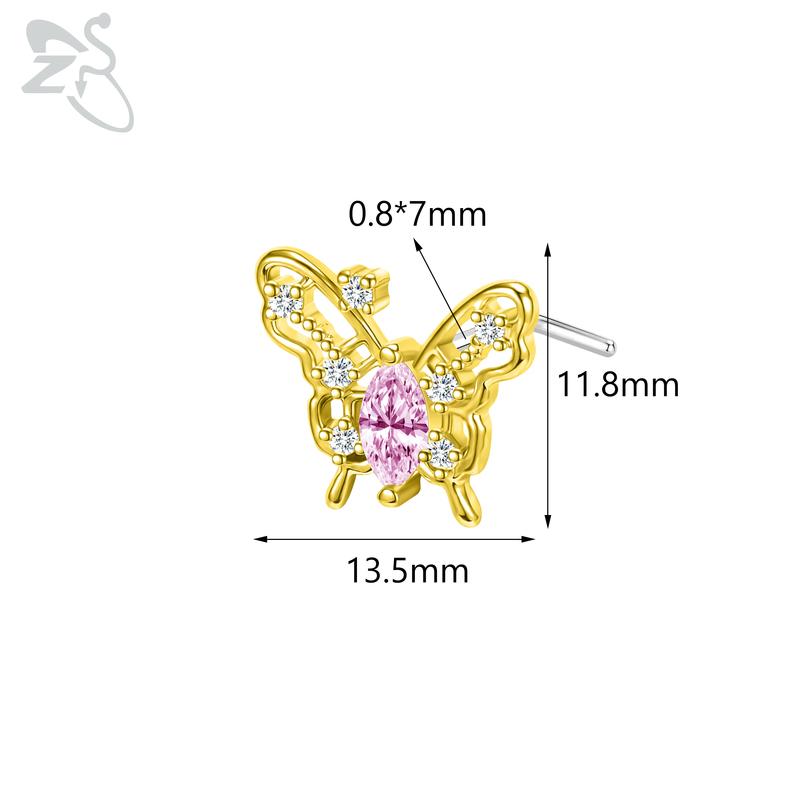 ZS 1 Piece Cute CZ Crystal Nose Stud 20G L Shaped Stainless Steel Nose Piercings Punk Black Color Spider Bat Nostril Piercing