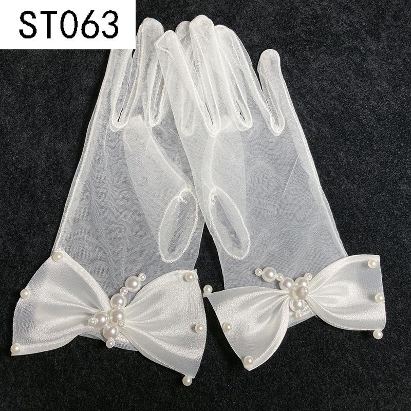 Lace Pearl Satin Bridal Gloves - Short Wedding Photo Accessory