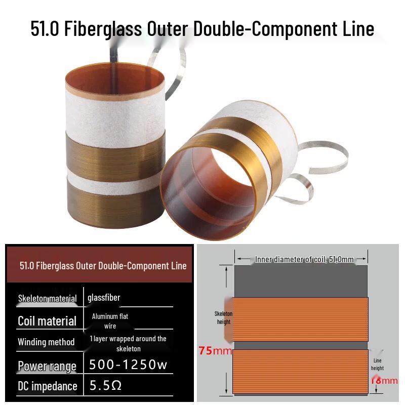 75.5mm Bass Voice Coil, 51.0 Fiberglass Double Layer Wound Coil, 51 Core Speaker Repair Parts