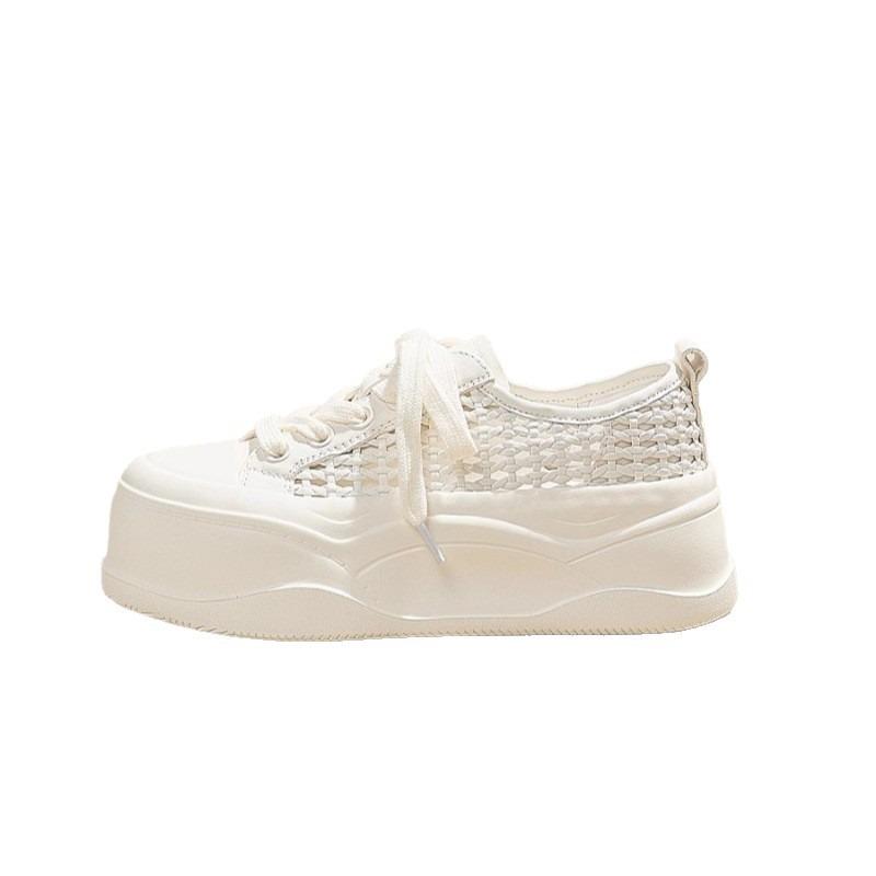 Ultra-light and Breathable~ 7cm Inner Height-increasing Hole Shoes Mesh White Shoes Women's New Summer Muffin Board Shoes