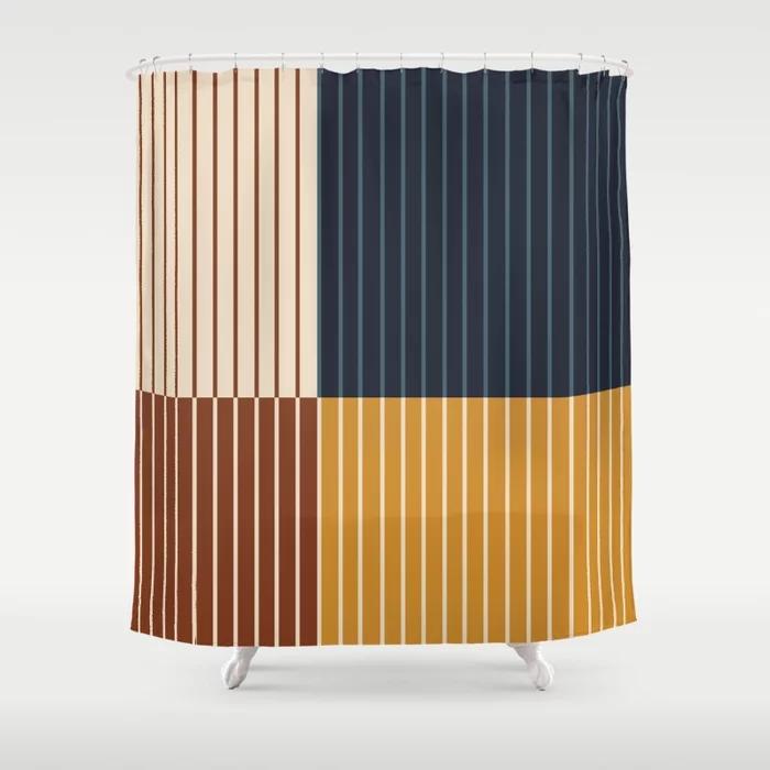 Simple Colorful Line Pattern Bathroom Curtain, Home Decoration, Waterproof Bathtub, Creative Personality Shower Curtain