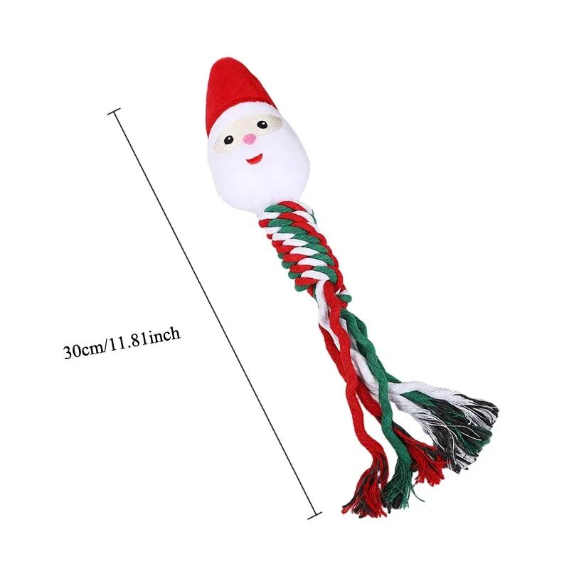 Dog Squeakey Chew Toys Christmas Cotton Ropes Knot Molar Bite Toy Funny Cute Puppies Cat Interactive Toy Xmas Gift Pets Supplies