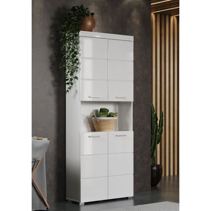 Bathroom Cabinet Double Column - 4 Doors + 1 Niche - L73 X D31 X H190 Cm - White - AMANDA