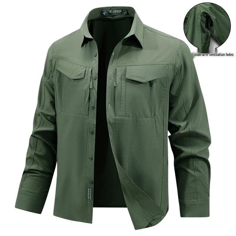 Men's Quick-Dry Mesh Underarm Long-Sleeve Tactical Shirt with Four Pockets