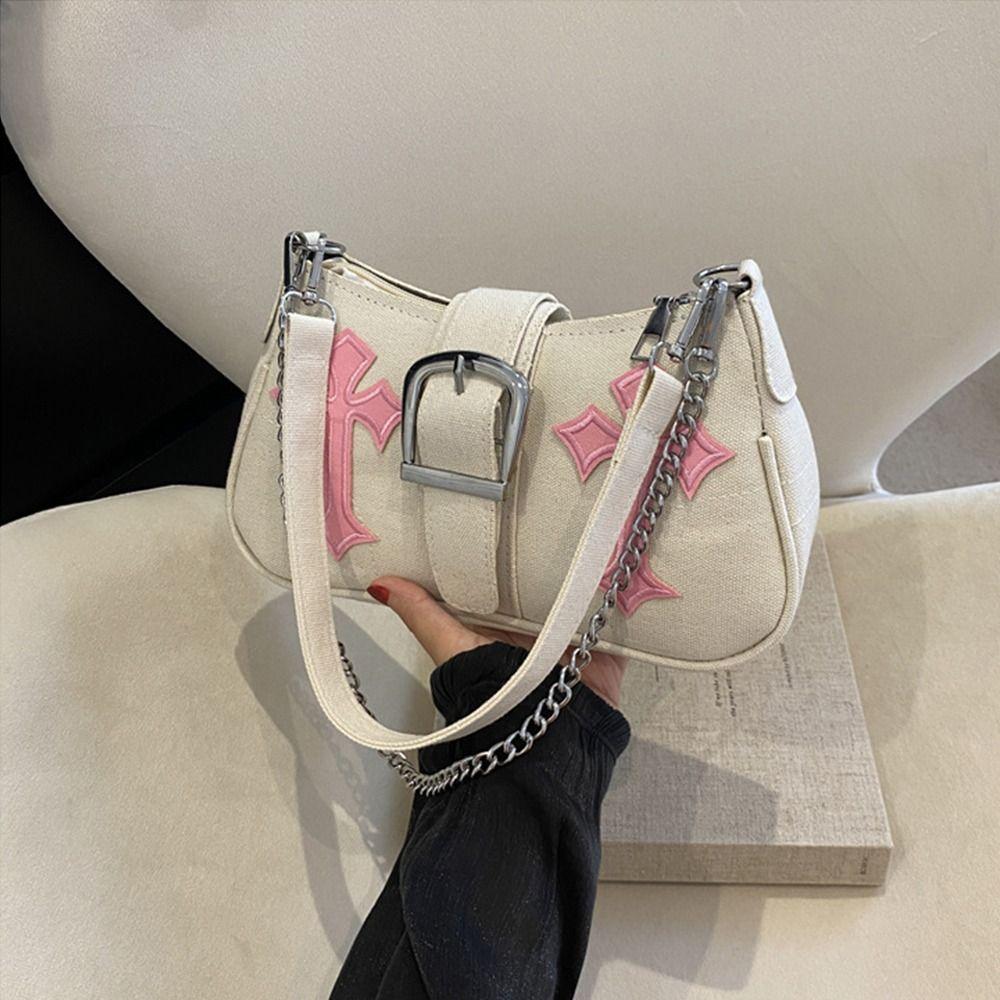Hasp Handbags Metal Buckle Shoulder Bag Sling Bag Underarm Bags Simple Casual Canvas Tote Bags Fashion