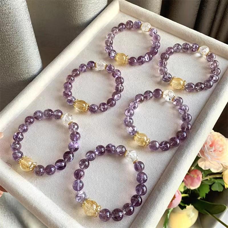 Natural Brazilian Purple Agate & Amethyst Bracelet with Glitter Effect