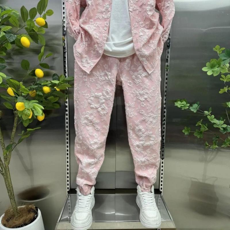 Men's Autumn Embossed Print Casual Shirt and Pants Set