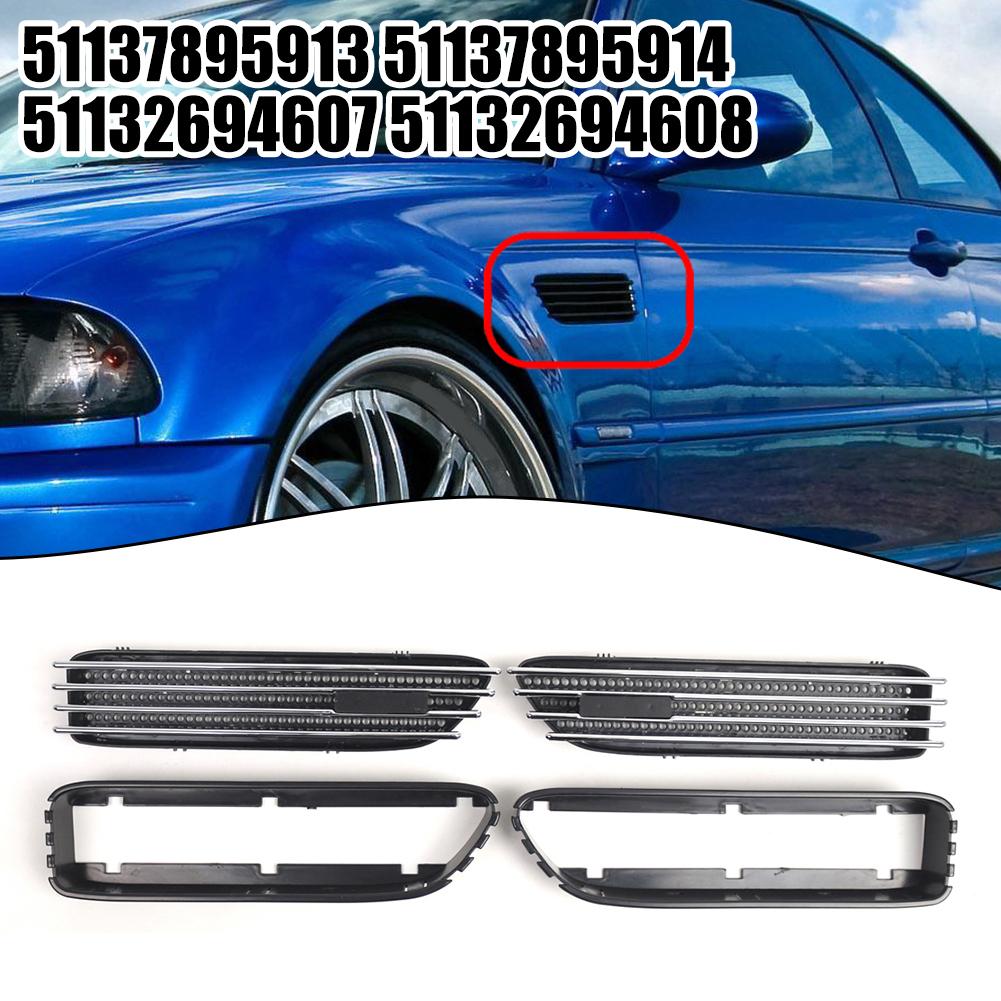 2x Car Silver Black Side Grill Fender Vent Grille 51137895913 51137895914 51132694607 51132694608 FOR BMW E46 For M3 2001-2006
