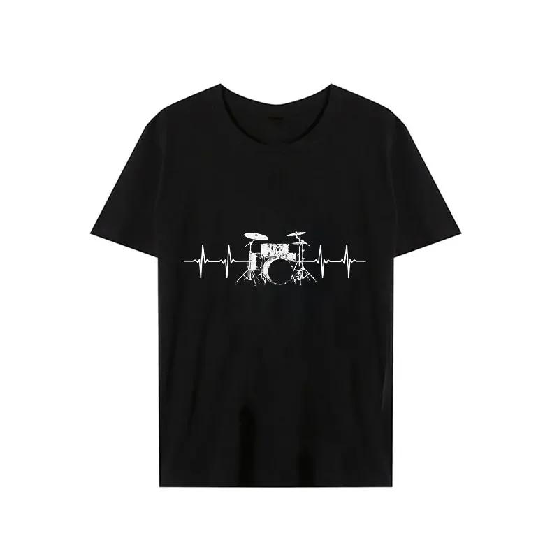 Men's Short Sleeve T-shirt Heartbeat Passionate Drummer Graphic Tshirt Male Oversized Streetwear Tees Women Summer Clothing Tops