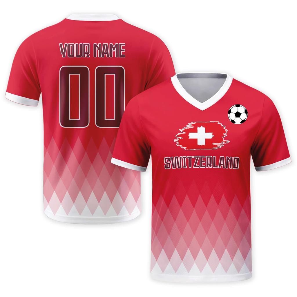Custom Soccer Jersey Shirt with Personalized and Number South Flag Print V Neck Short Sleeve DIY Team Top