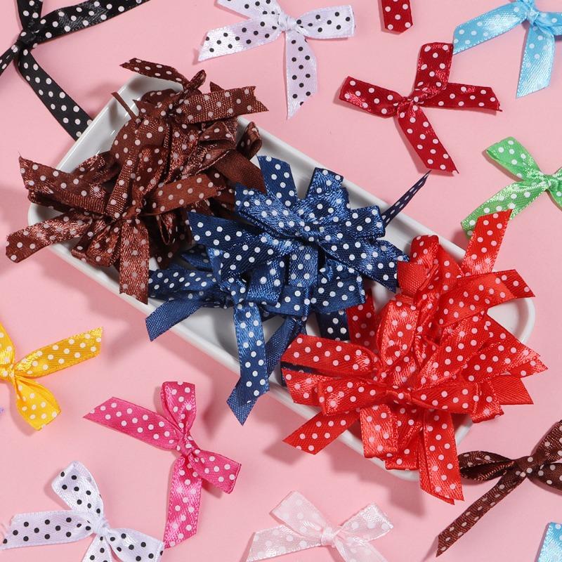 50pcs/lot Color Polka Dot Bow Ribbon Tied Bows for Clothing Gift Party Decoration DIY Hairpin Handcraft Accessories Materials