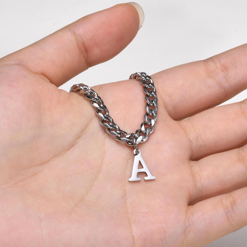 5mm New Stainless Steel Six-edged Grinding Chain Letter A-Z Necklace,Silver Color Fashion English Alphabe Necklace for Men