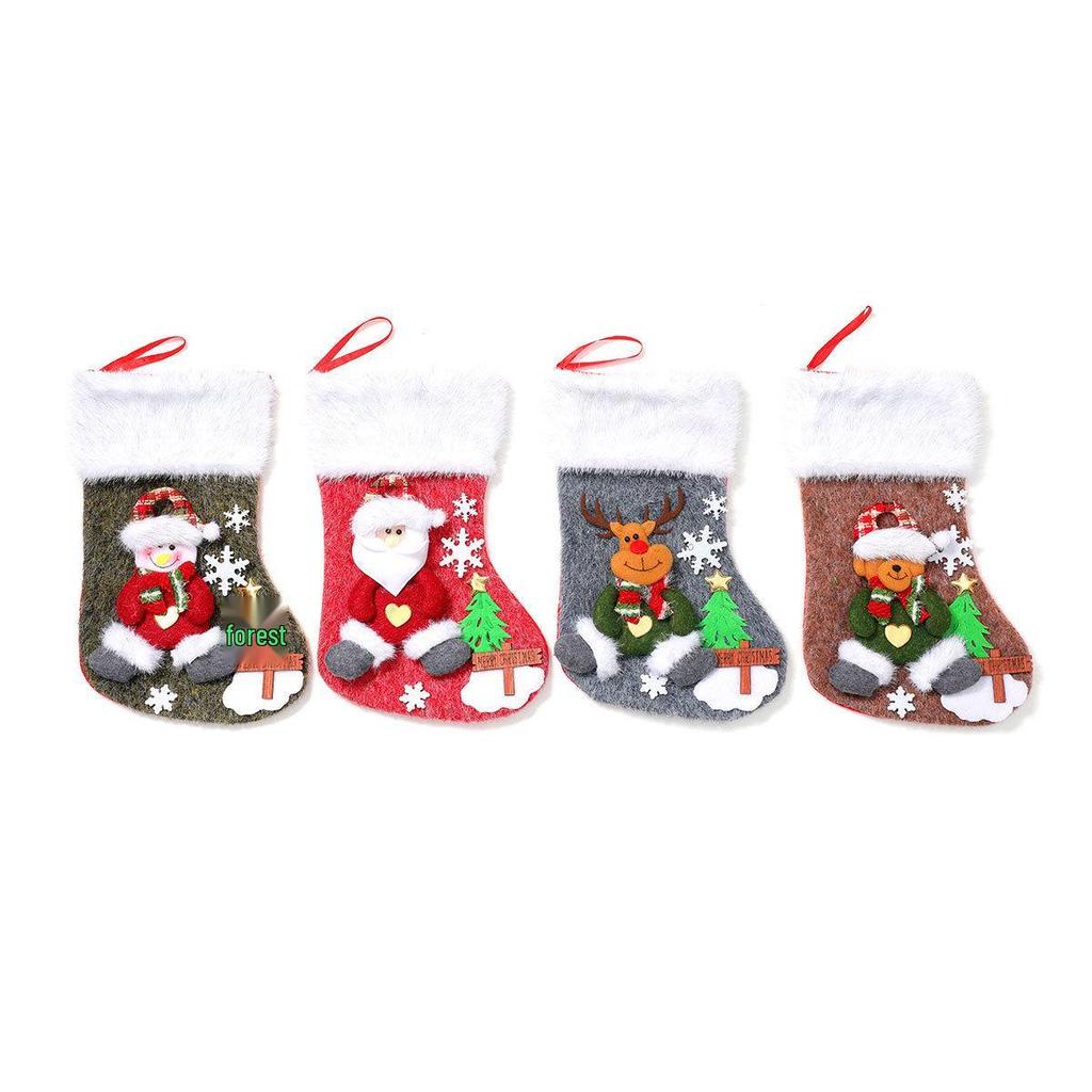Burlap 3D Cartoon Christmas Stocking Gift & Candy Bag Pendant