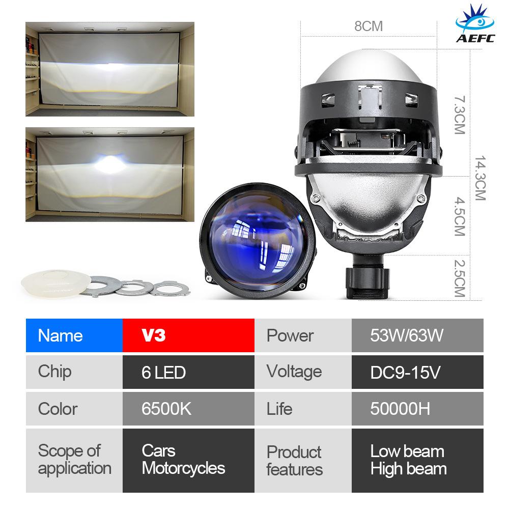 Automobile LED Headlight TIR2.5/3 Inch Lossless Double Lens H4 H7 Double Lamp Cup High Power Laser Lens