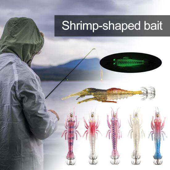 Mykt Fiskeagn Rekeformet Agn Realistisk Utseende Naturlig Svømmepositur Selvlysende Effekt Kunstig Agn med Skarp Krok