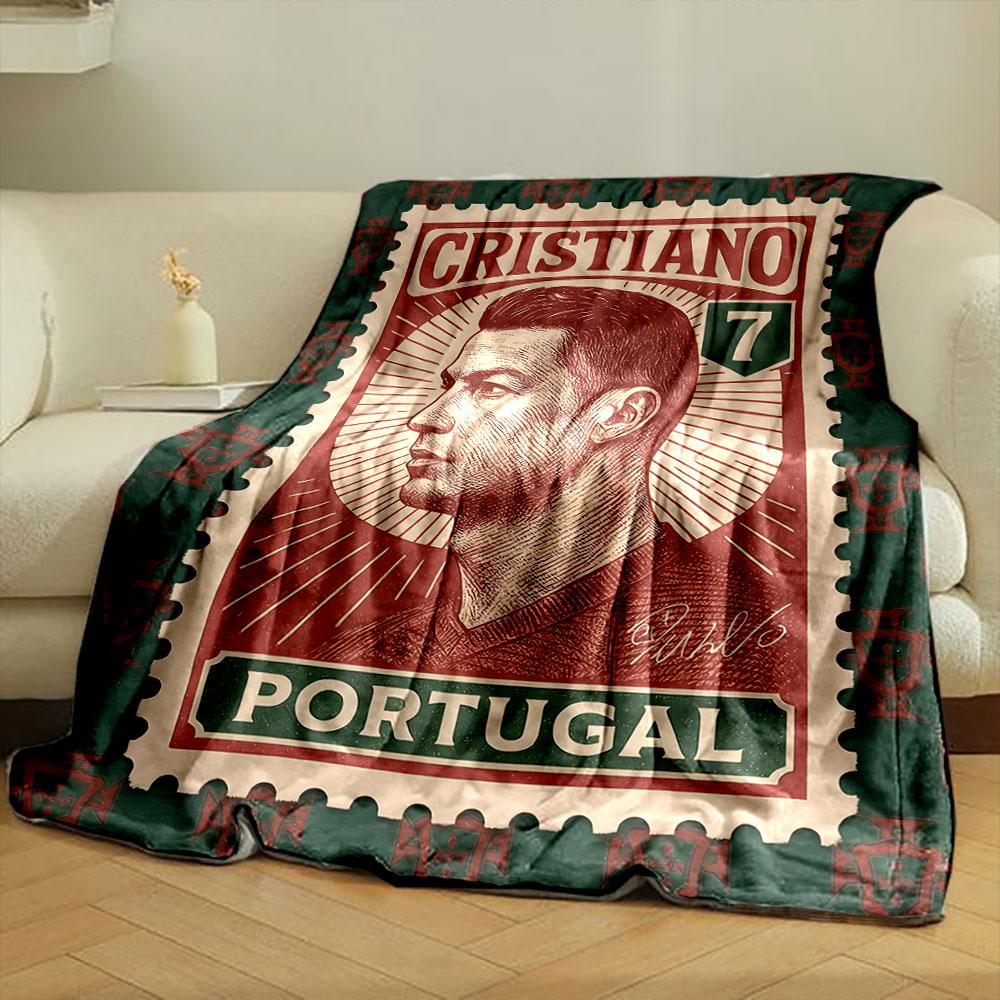 Retro Cristiano Ronaldo Portugal Red Soft Blanket, Silky Soft Blanket for Restful Sleep, Durable Warm Throw for Outdoor Fun
