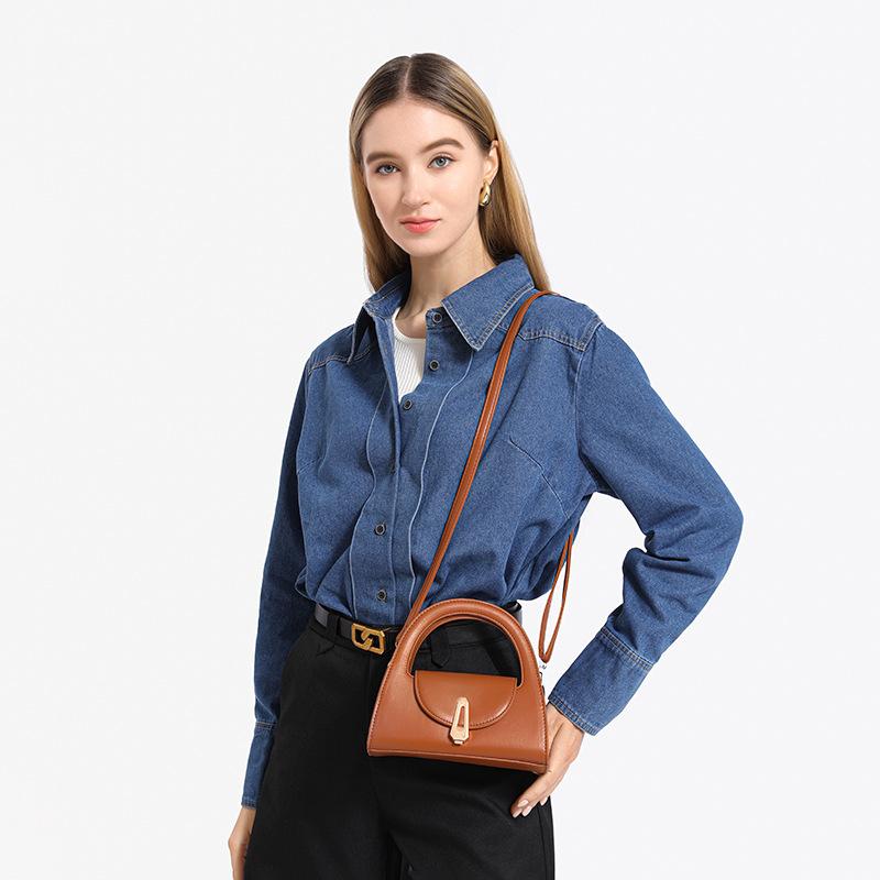 

Высококачественная женская сумка на одно плечо, полукруглая, универсальная, подходит для поездок на работу, сумка через плечо в стиле ретро с застежкой-кнопкой коричневый