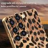 For Samsung Galaxy S23+ Case Leopard Print PU Leather Coated PC+TPU Electroplating Phone Cover