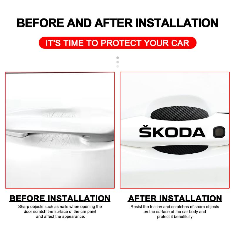 8pcs Car Door Sticker Carbon Fiber Scratches Auto Handle Protection Film for Skoda Superb Octavia Kodiaq Yeti Rapid Karoq Fabia Kamiq Enyaq Vis
