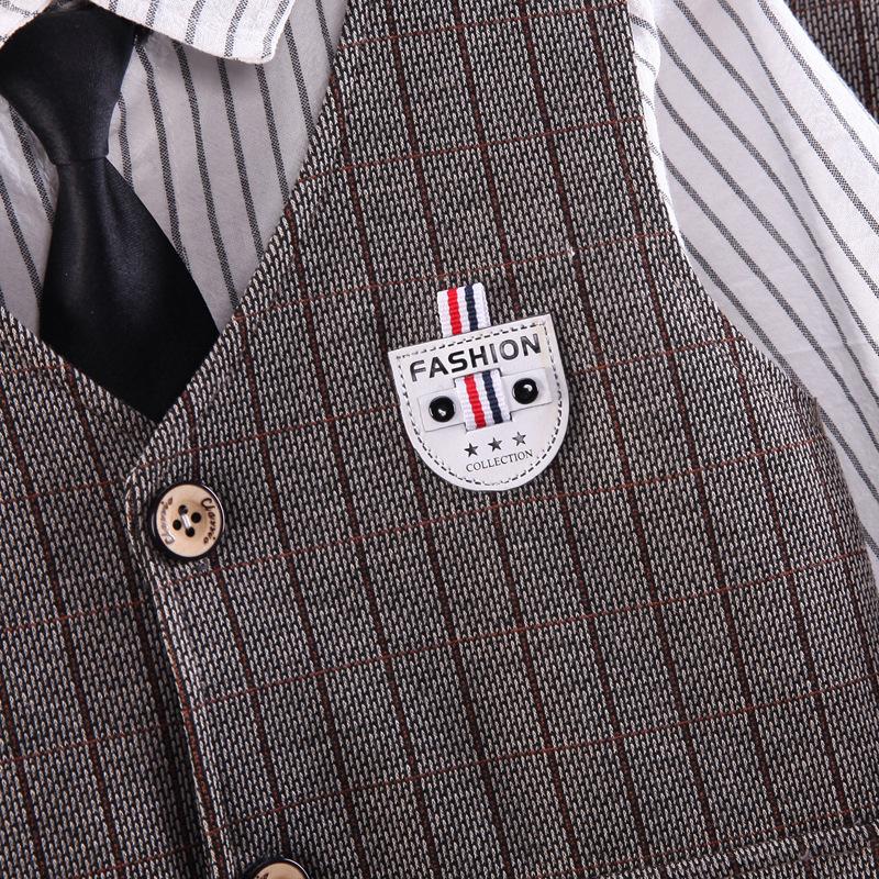 2025 Jaro Podzim Batole Dítě Děti Chlapci Gentleman Oblečení Sady Párty Svatba Oblečení Oblek Tričko+Vesta+Kalhoty 3dílná Sada 0-4R