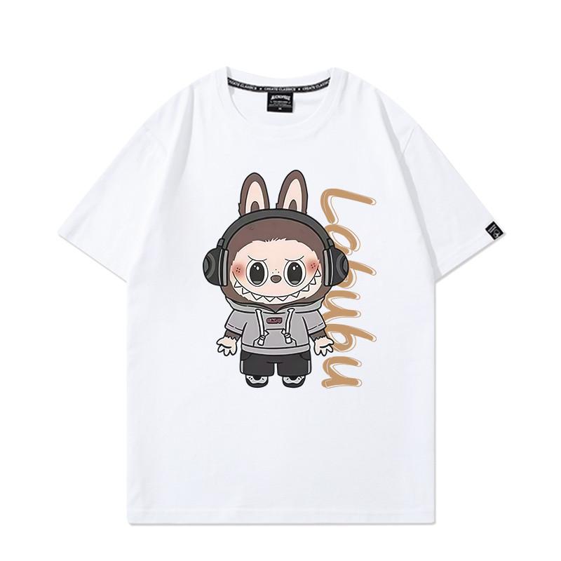 Labubu Cartoon Peripheral Short-sleeved T-shirt Unisex Couples Wear Pure Cotton Loose Fashion Clothes Summer
