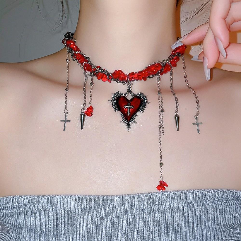 Gravel Bead Love Double Layer Choker Korean Y2K Style Metal Clavicle Chain  Cosplay