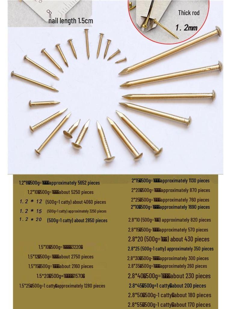 Antique Brass Round Head Copper Nails for Hinges & Decorative Use, Golden Finish, Small Size