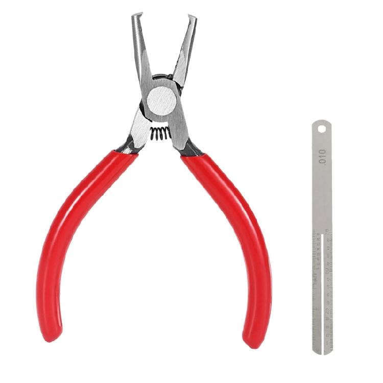 Compact Guitar Fret Removal Tool 4.7 Inch Flat Jaw Metal Pliers with Red Grip Handles for Refret Repair Tasks Use