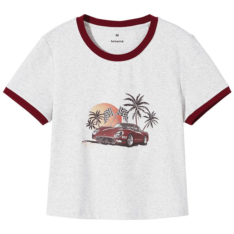 Hotwind Women s 2026 Summer Printed Color-block Short Sleeve T-shirt M
