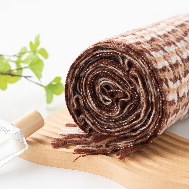 Autumn and Winter New Thickened Plaid Sheep Wool Cashmere Feel Scarf Female Couple Fashion Scarf