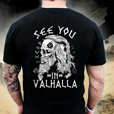 Camiseta de Algodón Til Valhalla Guerrero de Barba Americana Calavera Táctica Camiseta Unisex Manga Corta Cuello Redondo Camiseta Casual para Hombre