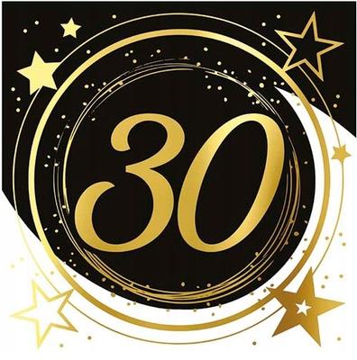 Paper Napkins 30th Birthday Thirties Gold Black 33X33Cm 12Pcs.