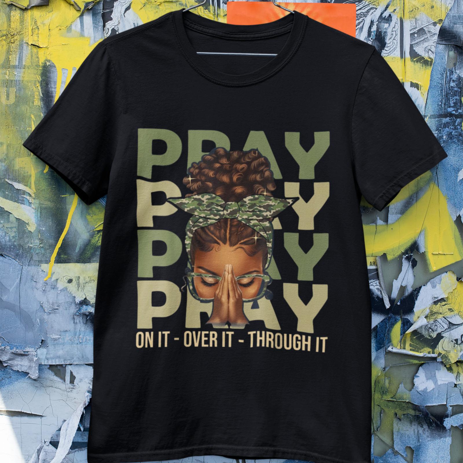 Pray Pray Pray Faith Graphic T-Shirt Inspirational Christian White Tee S