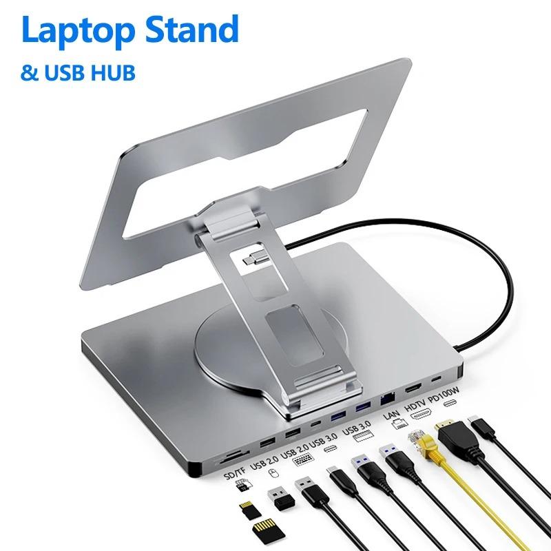 Foldable Laptop Stand with USB Hub Card Reader RJ45 Universal Bracket Holder 360° Rotatable Universal Bracket Holder