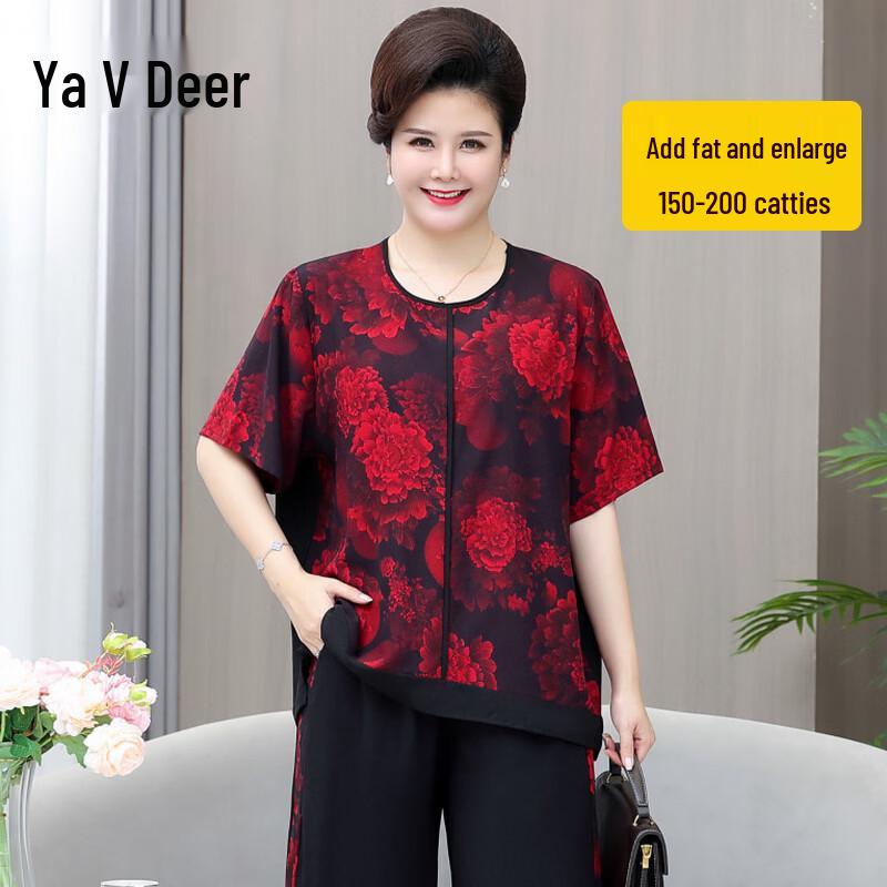 Yalu Fashion Women s Summer Plus Size Short Sleeve Top & Wide-Leg Pants Set 5XL