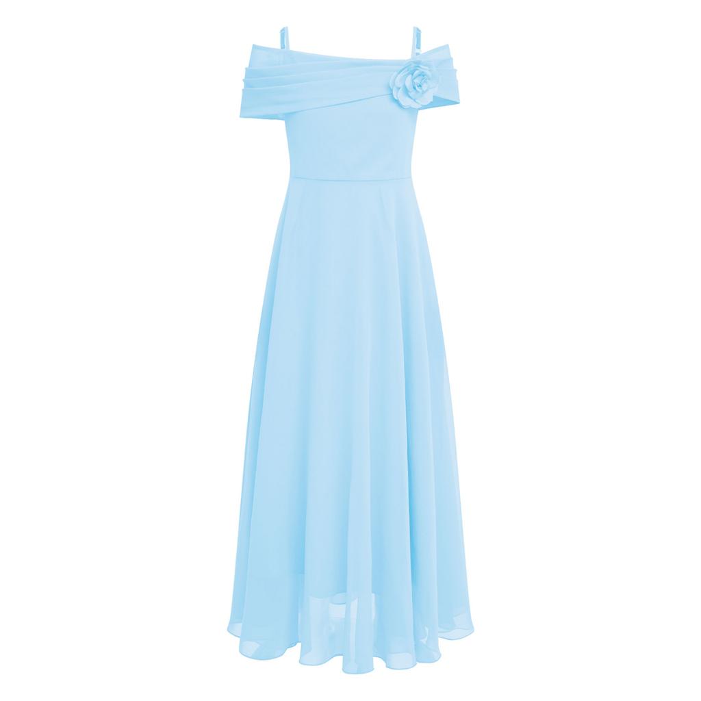 Dětské Dívčí Elegantní společenské šaty s 3D květinovou nášivkou nařasené šifonové šaty do A pro družičky narozeninové plesy