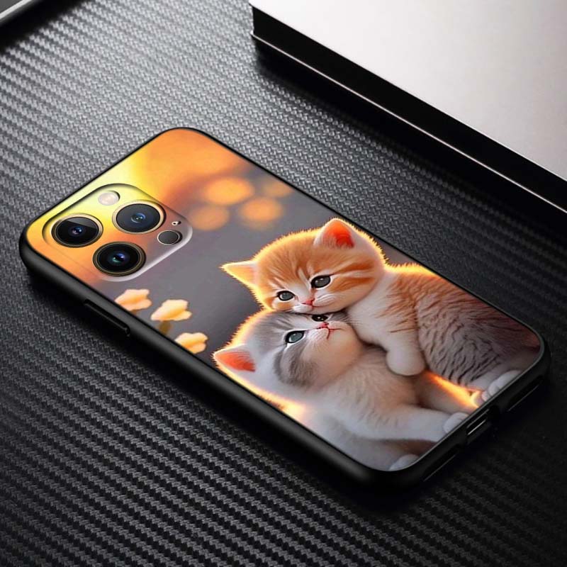 Cute cartoon cat illustration For Apple iPhone 17 16 16E 15 14 13 12 11 Pro Max Plus Black Soft Silicone Phone Case
