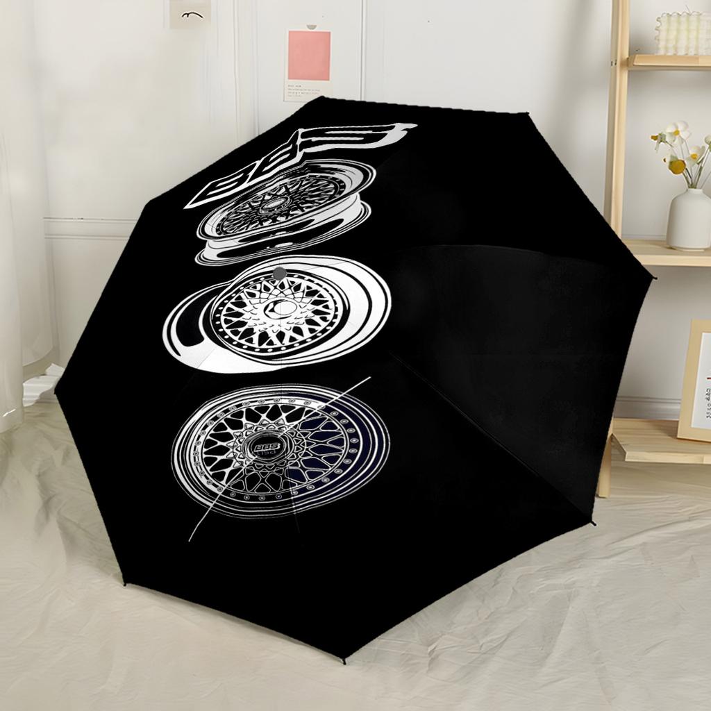 Bbs Wheel Design Compact Travel Automatic Umbrella with 8-Rib Compact Design Travel Essential Vibrant Pattern Umbrella Wedding Party Gift