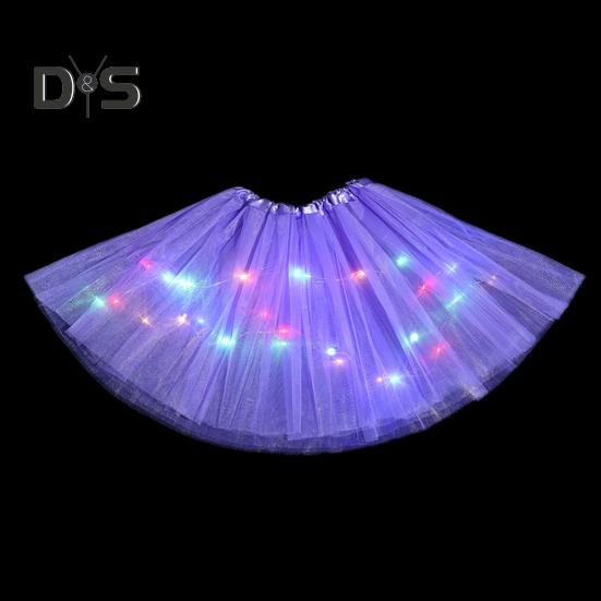 LED Light-Up Women Mesh Skirt Elastic Waist Illuminated Skirt Stage Show Colorful Gauze Skirt Multi Layer Full Mesh Skirt