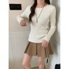 Crew neck back bow design sense knitted bottoming shirt autumn and winter new slim and thin sweater inner women