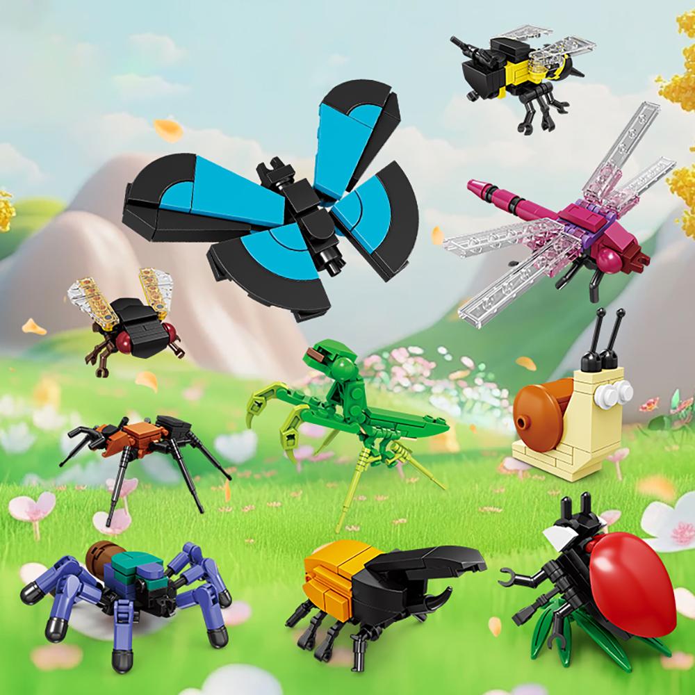 Miniature Insect and Plant Block Toys, Ideal Indoor Desk Decoration, Educational Assembly Toys for Kids, DIY Insect Model Gifts
