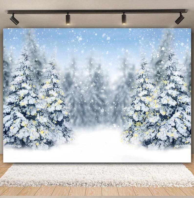 Winter Forest Scene Backdrop for Photography Snow Snowflake Xmas Tree Natural Landscape Christmas Baby Portrait Photo Background Vinyl 75X50cm