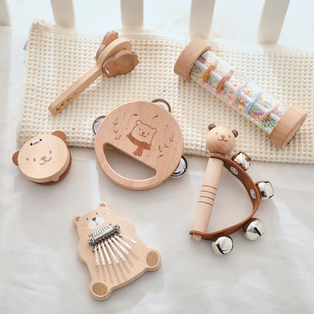 Interesting Toys Unisex Infant Baby Wooden Kalimba Xylophone Montessori Toys Set Musical Rattle Piano Bear Percussion Instruments Toy For Newborn Education Toy