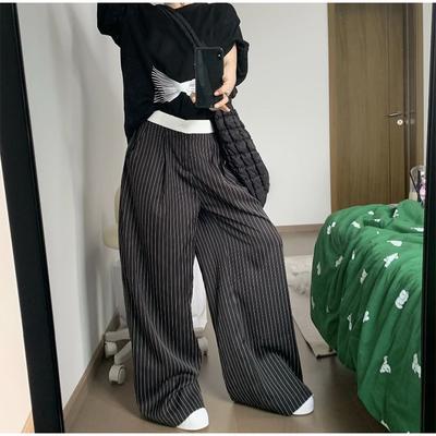 Black Striped Pants Woman Baggy Vintage Korean Style Trousers Oversize Fashion Office Lady Pant