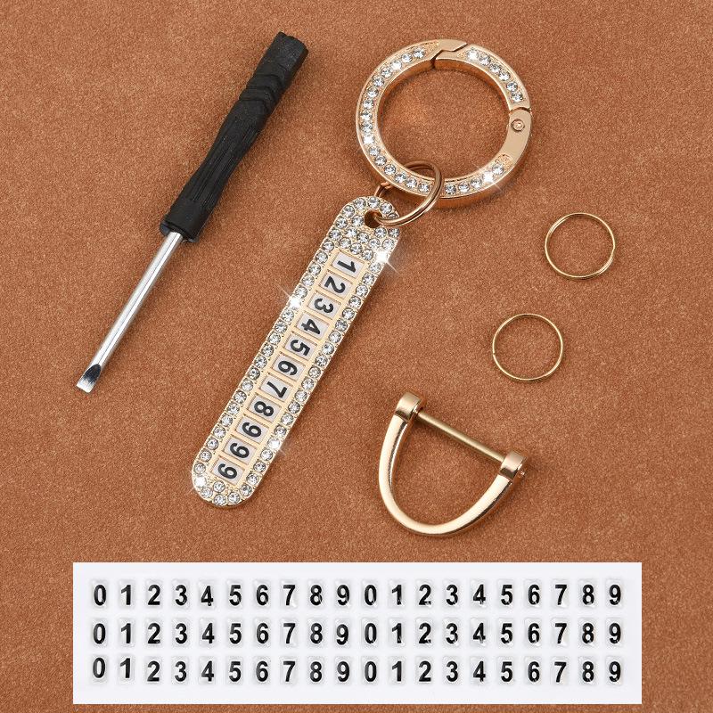 Rhinestone Car Keychain with Anti-Lost Number Plate – Stylish Key Pendant for Men and Women