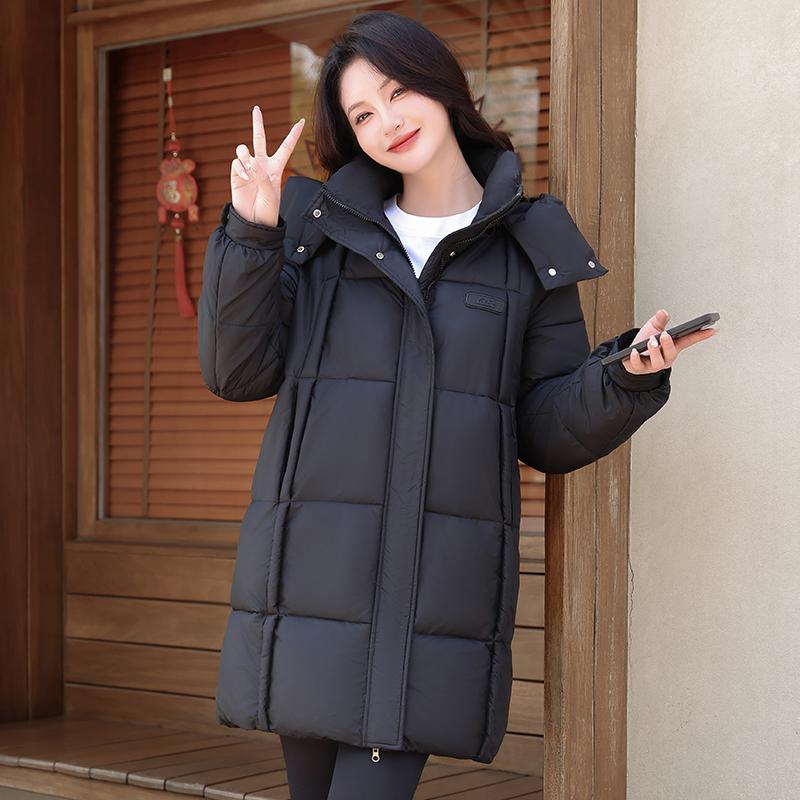 

Осень Зима Утолщенная Теплая Парка Женская Повседневная Однотонная Большой Карман Свободного Кроя Короткое Пальто Куртки Верхняя Одежда XL чёрный