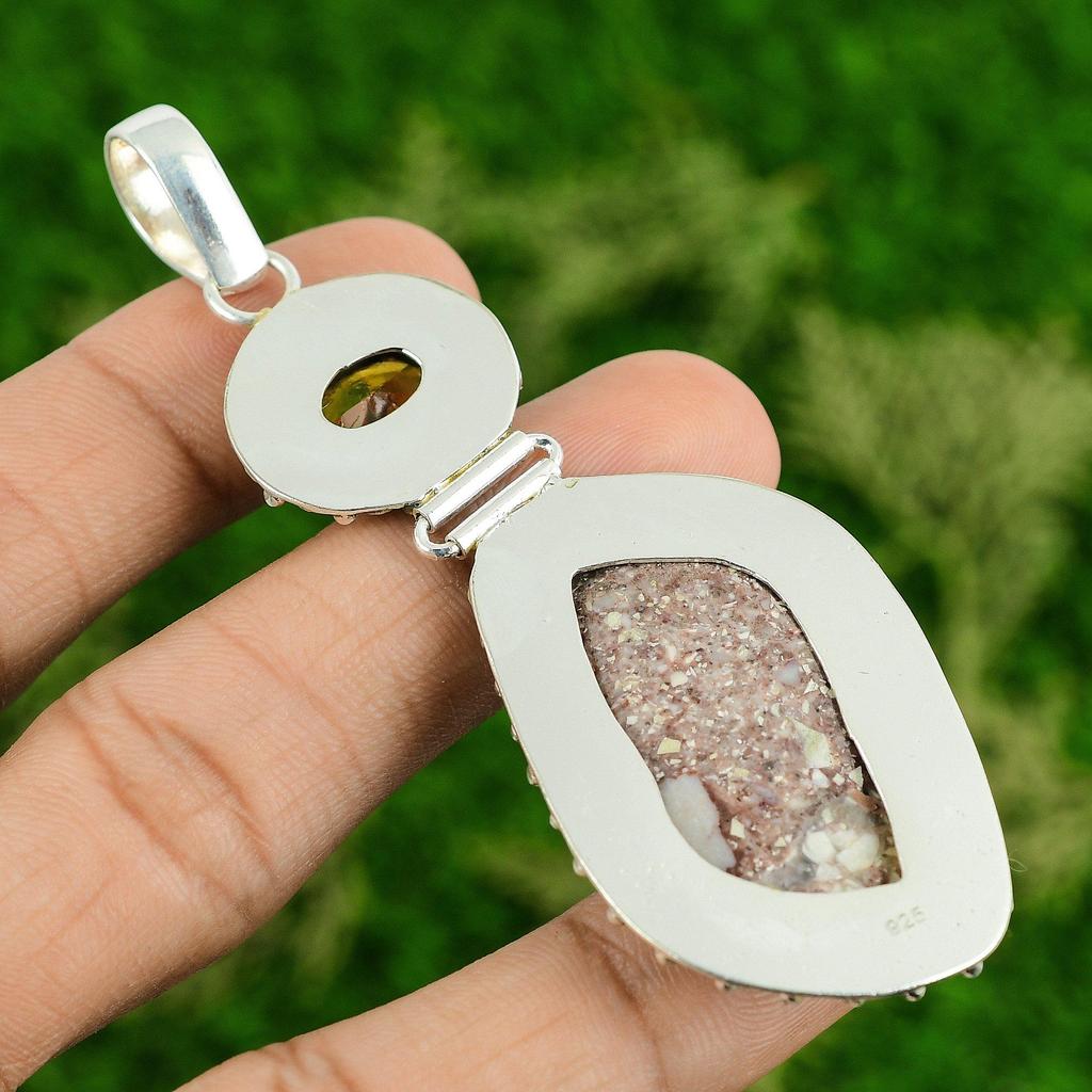 Sterling Silver Red Brecciated Mookaite Gemstone Citrine Bezel Birthday Pendant