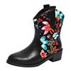 Tryck Slumpmässiga Dam Ankelstövlar Läder Spetsig Tå Designer Mellanhöga Klackar Skor Trend Vinter Chunky Pumps Goth Botas De Mujer