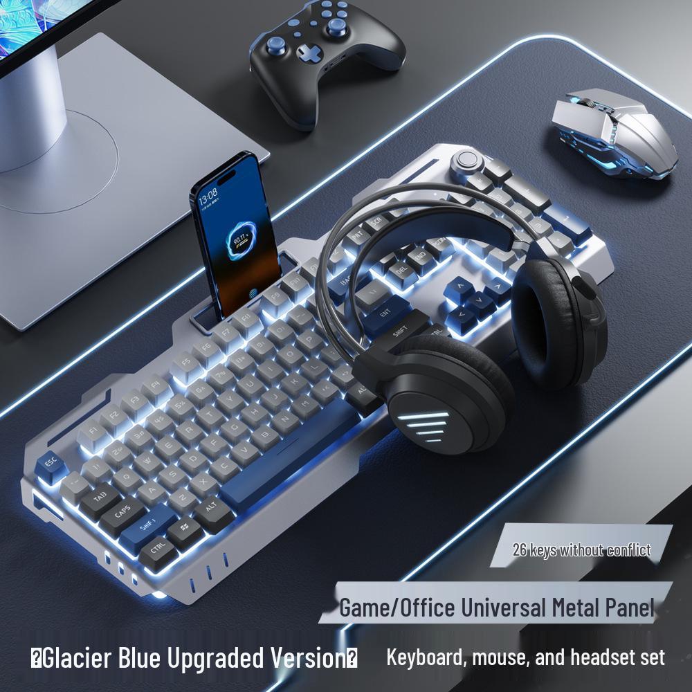 Men's Wired Gaming Set: Mechanical Keyboard, Mouse, and Headset for Esports & Internet Cafe Desktops.