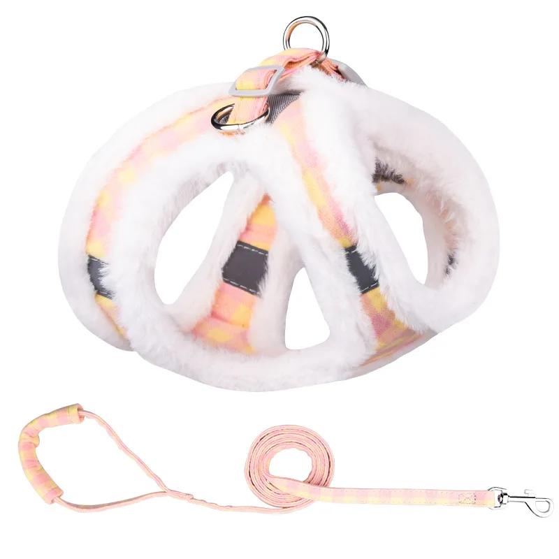 

Теплый комплект поводков для собак и кошек, мягкий плюшевый светоотражающий нагрудный ремень для маленьких собак, ошейник для щенков, чихуахуа, йоркширского терьера, жилет S